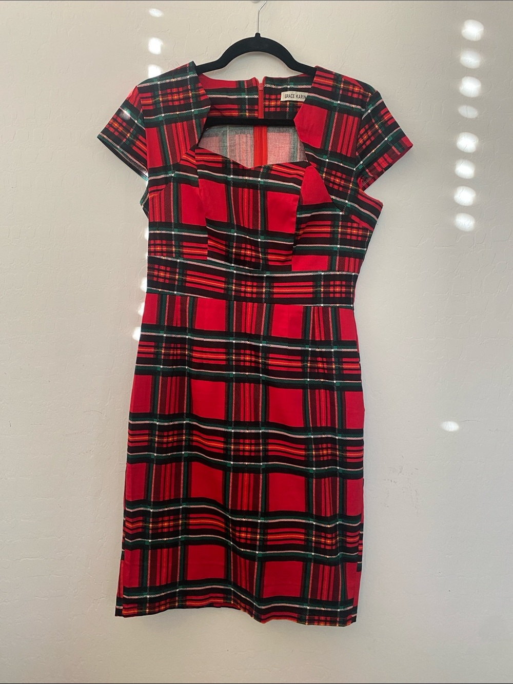 Grace Karin Red Plaid Cap-Sleeve Sheath Dress
